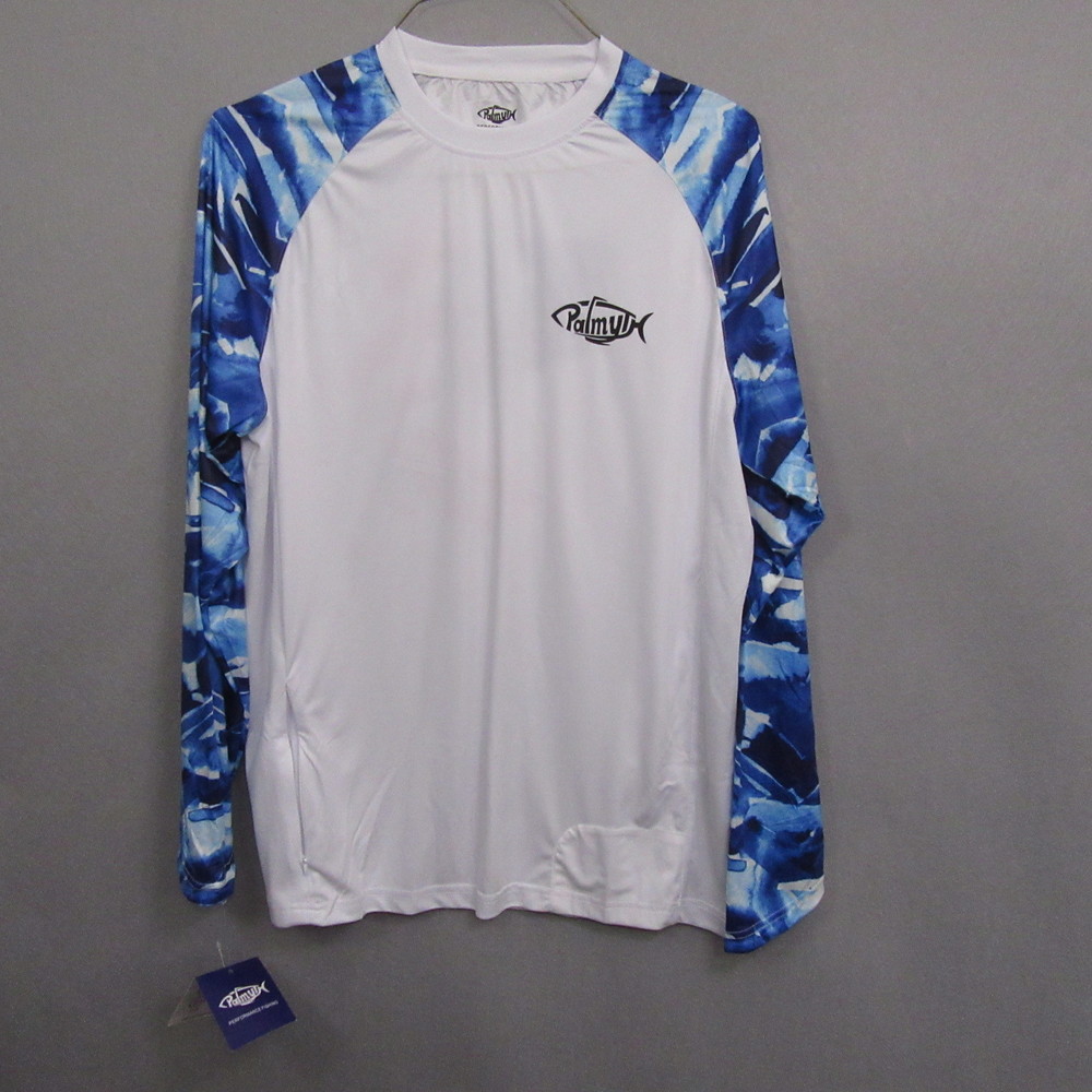 Palmyth‎ Mens Fishing T Shirt L Blue White Performance Long Sleeve